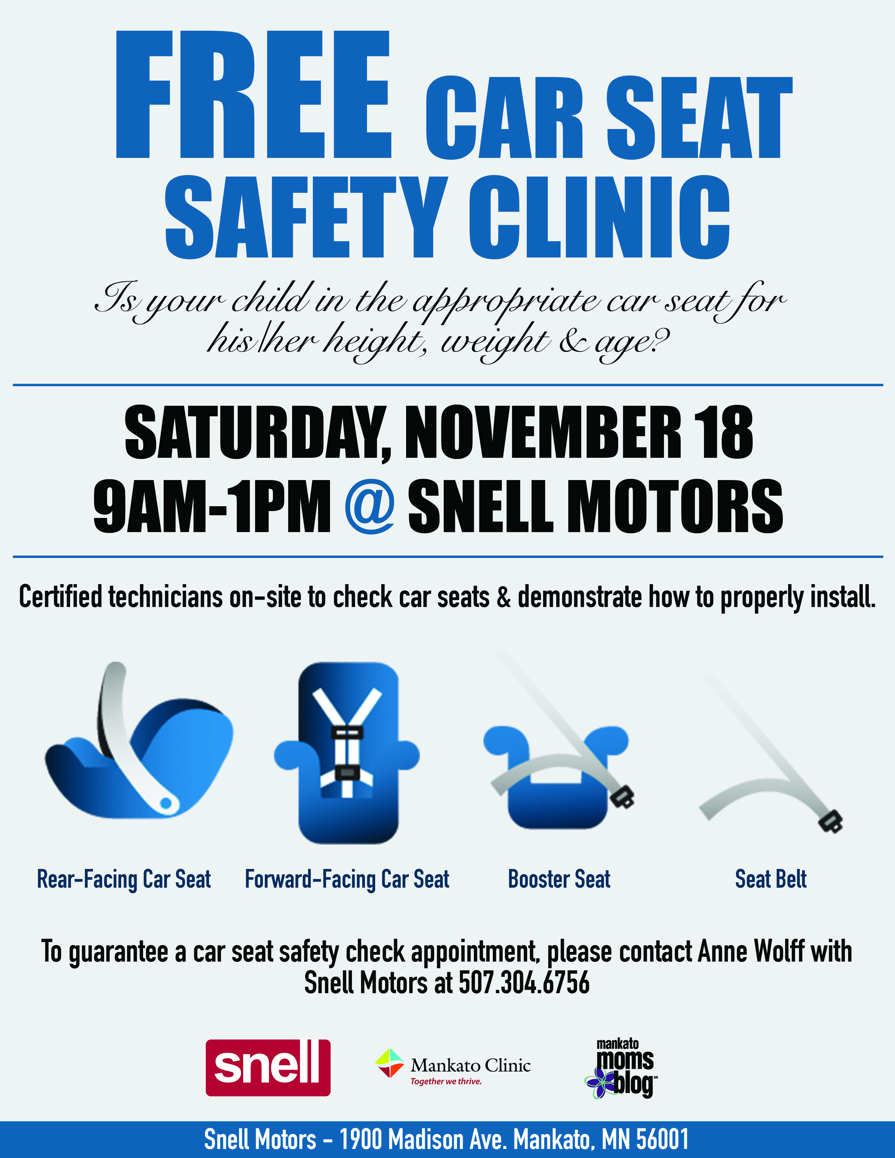 Car seat safety clinic flyer