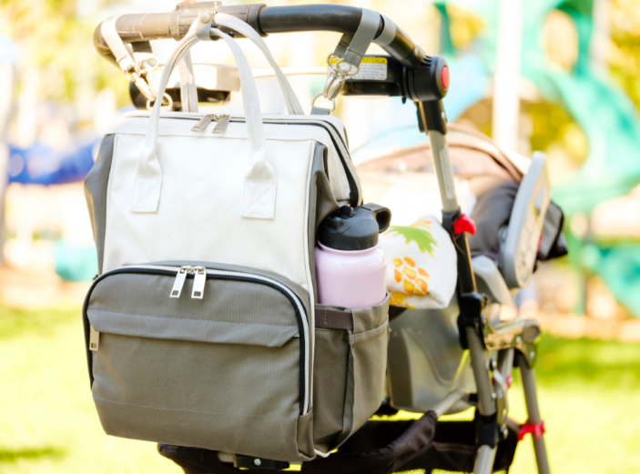 Diaper bag on stroller